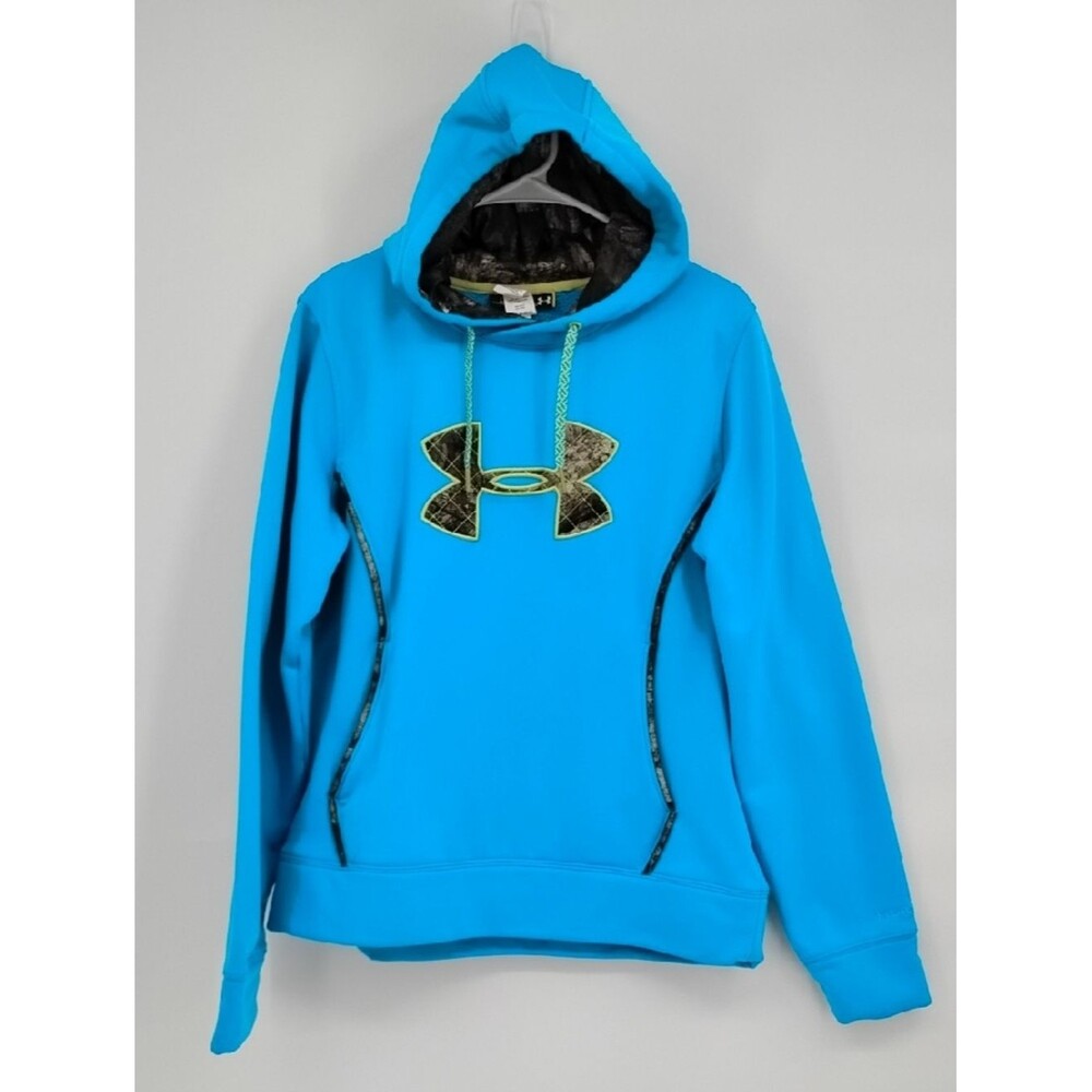 Under Armour Teal Blue Hoodie Semi-fitted Storm Green Trim Large